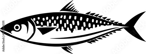 A highly detailed, photorealistic image of a whole raw Sardine, showcasing its small silver body and blue-tinted back against a pure white background