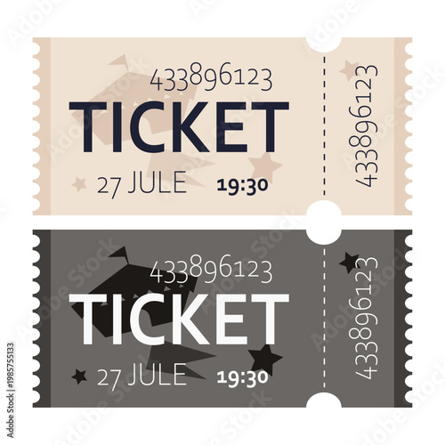 Circus ticket vector set in vintage flat style, carnival admission coupons with tent and star icons isolated on white background