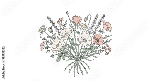 Colorful bouquet of wildflowers and plants.