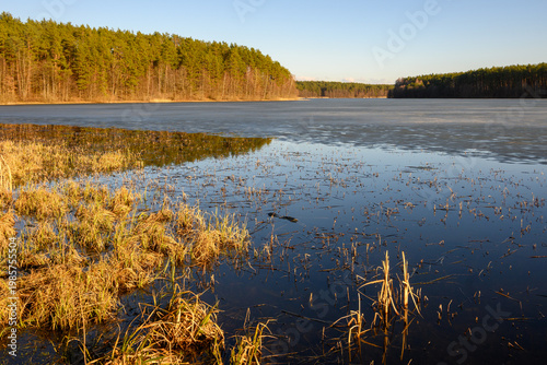 Canvas Print Dlugie lake at sunny spring day in Wesiory, Kashubia, Poland