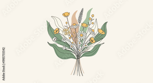 Bouquet of colorful wild flowers bunch.