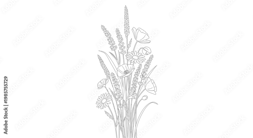 Fototapeta premium Detailed illustration of wildflowers and grass.
