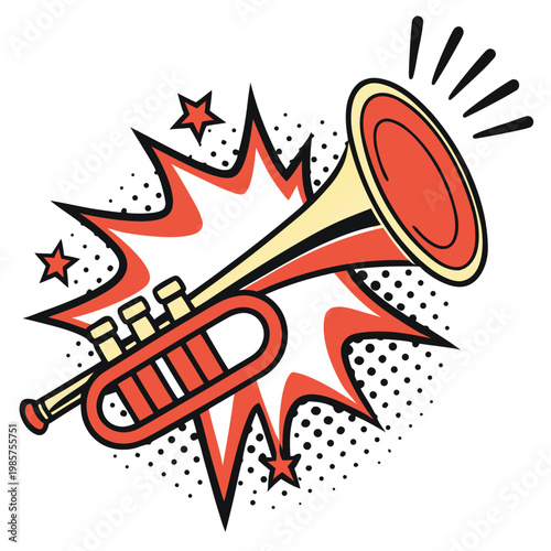 Foto Vintage style trumpet blowing with pop art dots.