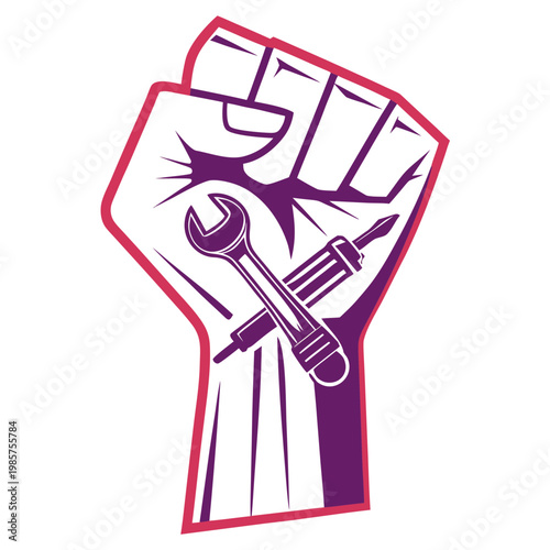 Fist with tools symbol raised protest vector.