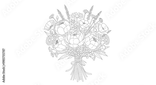 Detailed bouquet of flowers illustration.