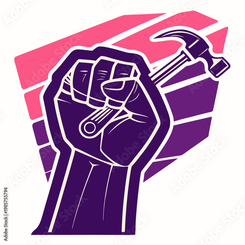 Fist with hammer symbol raised protest vector.