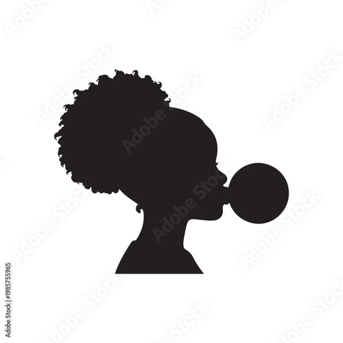 Afro girl blowing bubble gum silhouette icon vector flat design