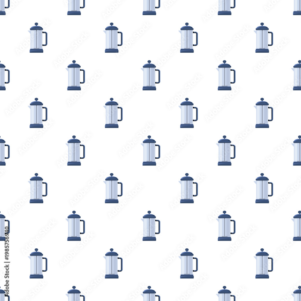 Fototapeta premium French press coffee makers forming a seamless vector pattern on a white background