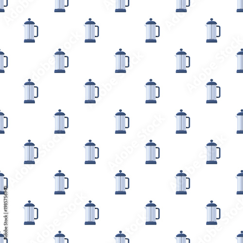 French press coffee makers forming a seamless vector pattern on a white background
