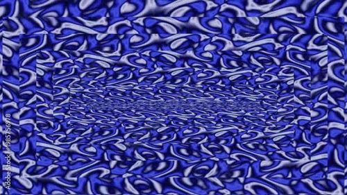 A geometric abstract design with a strong visual depth effect, resembling an endless corridor or tunnel. The main pattern consists of a fluid, wavy organic texture.