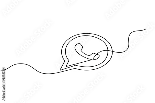 Social media message bubble with phone icon continuous one line drawing