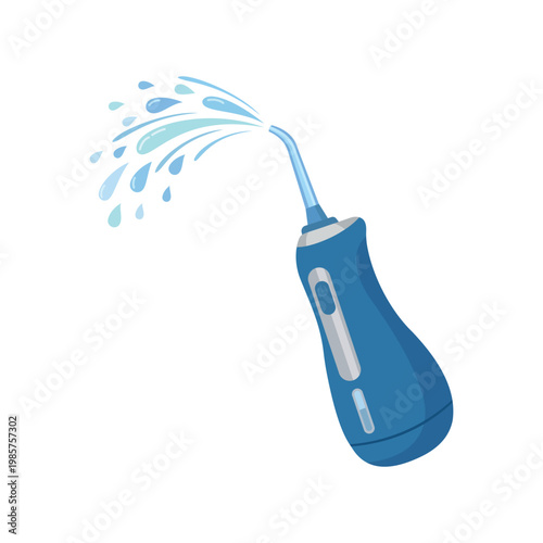 Oral Irrigator Device: A close-up illustration of a modern oral irrigator, designed for optimal dental hygiene, with a dynamic water stream showcasing its cleaning power.