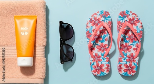 Summer vacation, beach essentials, travel accessories, sunny getaway