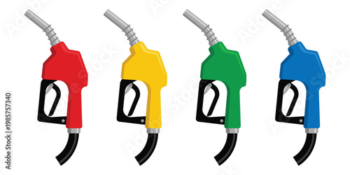 Colorful Fuel Nozzles: A vibrant display of fuel nozzles, each showcasing a unique color, symbolizing choices and options in the energy sector.