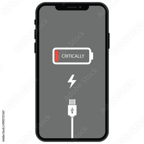 Low Battery Warning on Smartphone: A modern smartphone displays a critically low battery warning, indicating a need for immediate charging to prevent shutdown and maintain connectivity.