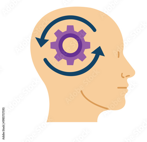 The Mind Gears: A visual representation of the intricate processes of thought, problem-solving, and decision-making in the human mind. The image depicts a head with a gear turning in it.