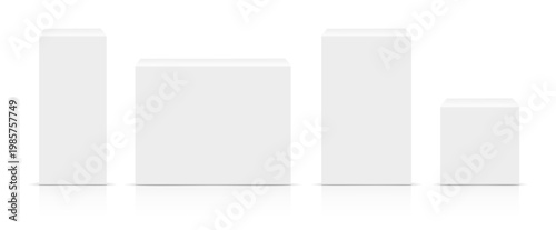 White pedestals or podium. White vector rectangular display stand. Exhibitions, product showcases or modern branding mockups. Product platform 