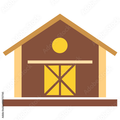 Rustic Shelter Icon: A charming illustrated barn against a clean backdrop, evoking feelings of home and simplicity. 