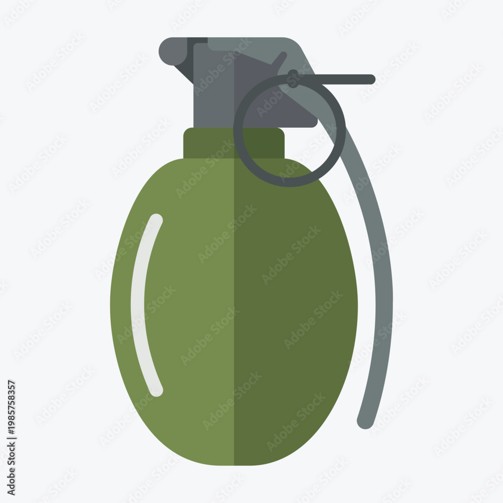 Obraz premium Explosive Symbol: A stylized representation of a hand grenade, rendered in a minimalist flat design, its iconic form symbolizing the raw power and danger.