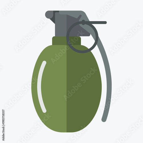 Explosive Symbol: A stylized representation of a hand grenade, rendered in a minimalist flat design, its iconic form symbolizing the raw power and danger.