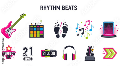 Music icons and rhythm beats symbols.