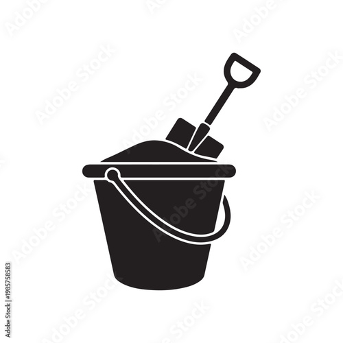 Sand Bucket and shovel silhouette icon vector flat design