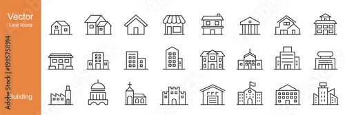 Building Icons - Vector Line. Editable Stroke.