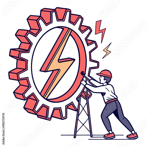 Male worker repairing large electric power gear.