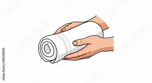 Two hands hold a rolled-up white towel