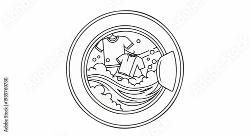 Washing machine interior with tumbling clothes and suds