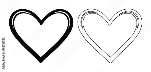 Set of 2 Outline Heart Icons Vector