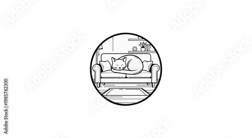 Cozy cat naps on a sofa in a charming room vignette