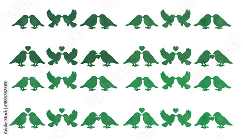 Green Silhouette Love Birds Vector Graphic Element