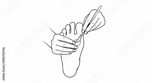 Close up of hands cleaning a toenail with a tool