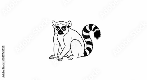 A white-tailed lemur sits, its black-and-white striped tail curled