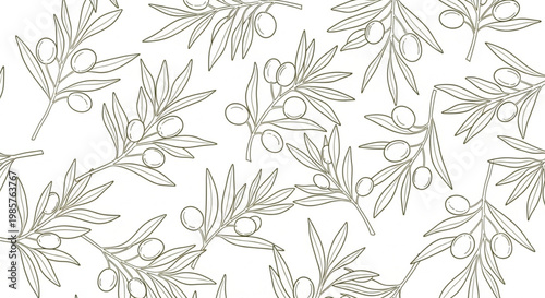 Olive branch seamless pattern, green leaves, botanical design, vector illustration