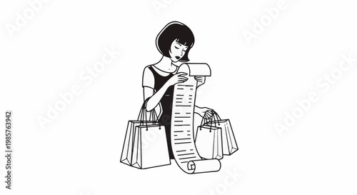 Woman with shopping bags and long receipt