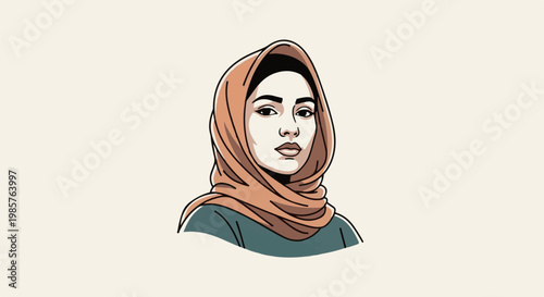 A pixelated portrait of a woman wearing a headscarf