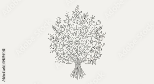 Detailed illustration of a bouquet flowers.