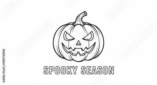 A black and white line drawing of a spooky jack-o'-lantern with the words "SPOOKY SEASON