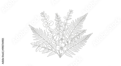 Foto Detailed illustration of various fern leaves.