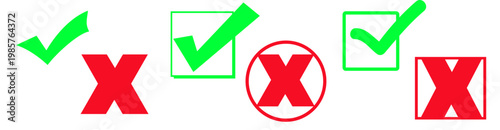 red and green Check mark banner Red cross sign set. Wrong mark collection and green check mark sign vector