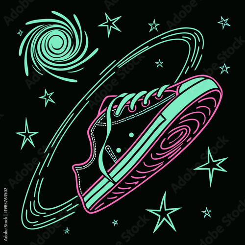 Sneaker In Orbit Surrounded By Stars.