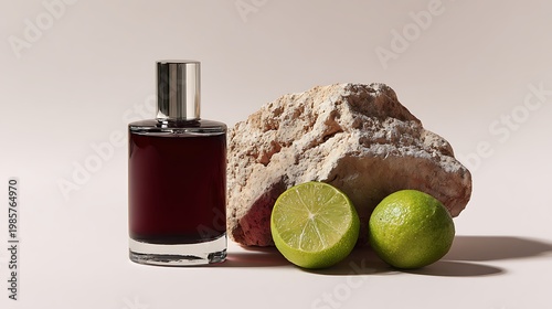 Sophisticated Scent Bottle with Limes and Rocks / ライムと岩を添えた洗練された香水ボトル