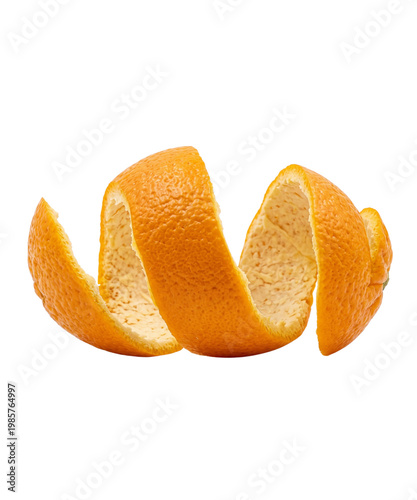 Fresh raw spiral orange peel transparent background, trending healthy citrus diet ingredient, premium twisted fruit zest isolated, buy organic local produce online, high quality macro photography shot