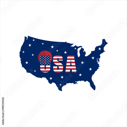 United States map graphic with USA text and American flag elements