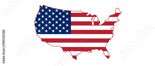 United States map outline filled with American flag colors and stars