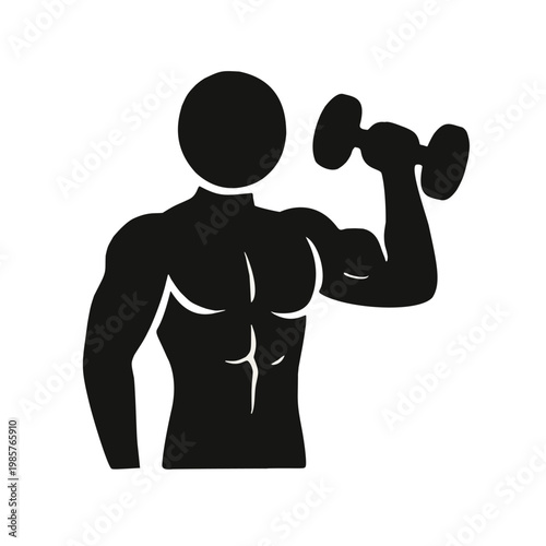 Silhouette Strong Muscular Man Lifting Dumbbell Bodybuilding Workout Illustration