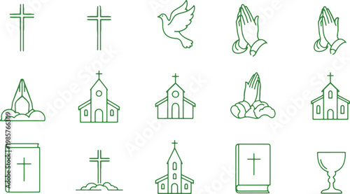 Collection of traditional christian religious symbols and icons