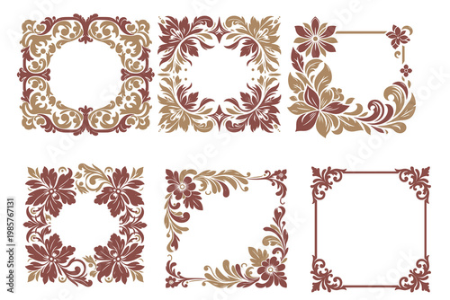 Elegant Ornamental Floral Frame Collection with Decorative Borders and Vintage Flourishes for Wedding Invitations and Certificates